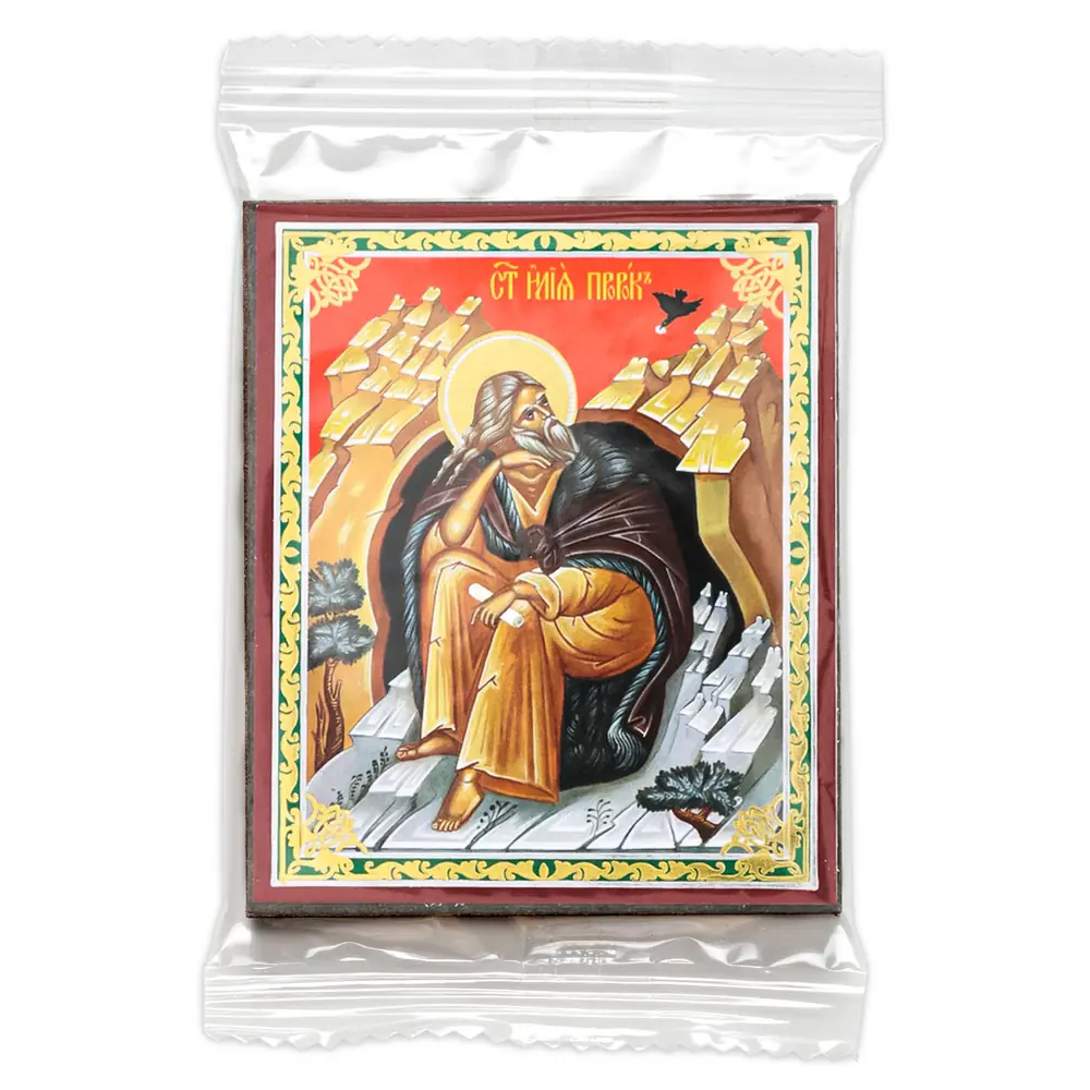 Icon on wooden panel 6×9 double embossing, annotation, packaging Elijah the Prophet 2
