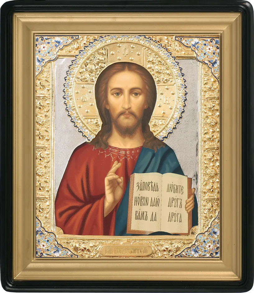 ფერწერული ხატი კიოტში 24×30 ტემპერა, მოჭედილობა №24, მინანქარი, კიოტი №1 მაცხოვარი