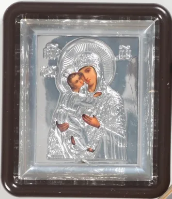 Icon in plastic frame 6×7 metallised riza cover Vladimir Mother of God