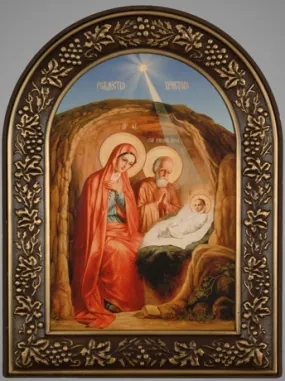 Icon in plastic frame 18×24 arched patination Nativity of Christ 1