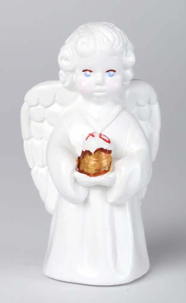 Guardian Angel plaster sculpture with Easter bread