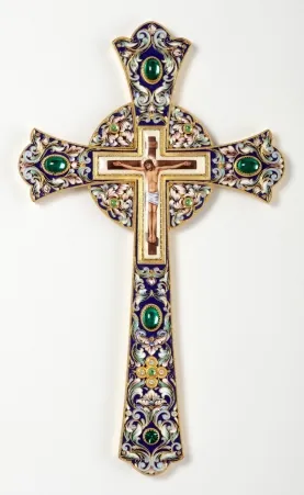 Altar cross №16 enamel miniature, filigree, painting, laser engraving, gilding