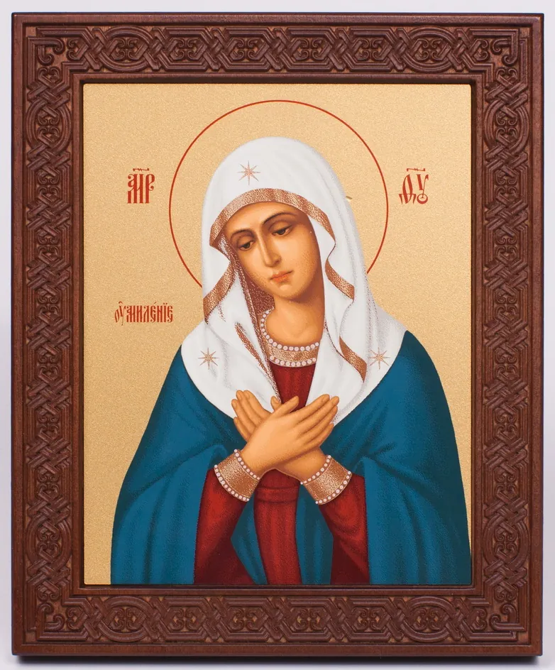Icon on wood 18×22 rolled, recessed field with carved with surround, packaging Tenderness 1