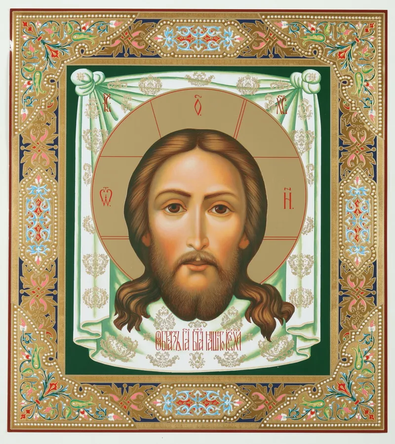 Икона на оргалите №1 30х40 двойное тиснение Спас Нерукотворный 01