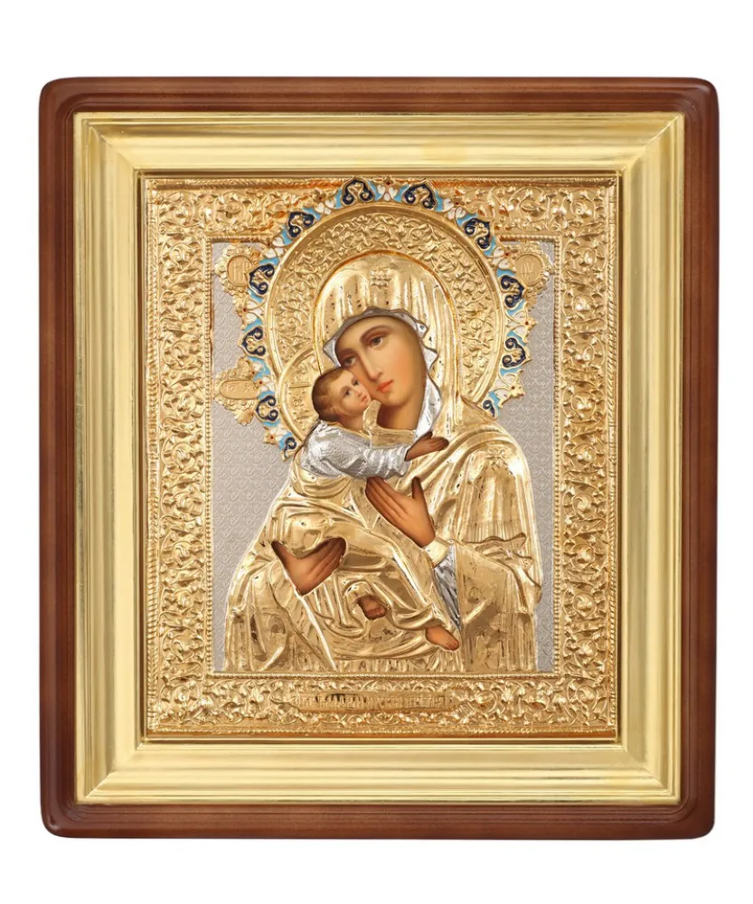 ფერწერული ხატი კიოტში 24×30 ზეთი, მოჭედილობა №57, მინანქარი, კიოტი №1 ვლადიმირის ღვთისმშობელი